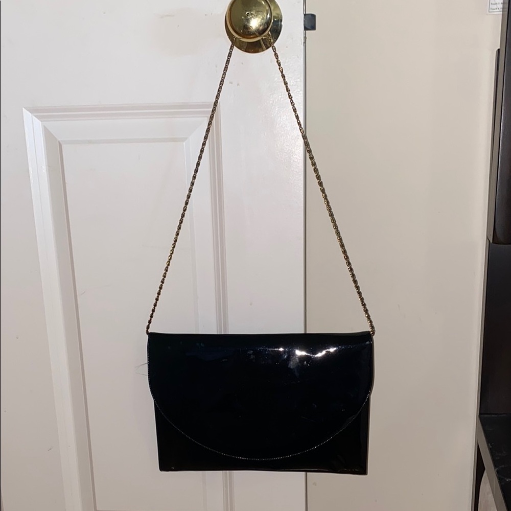 Black Textured Clutch with Metallic Closure